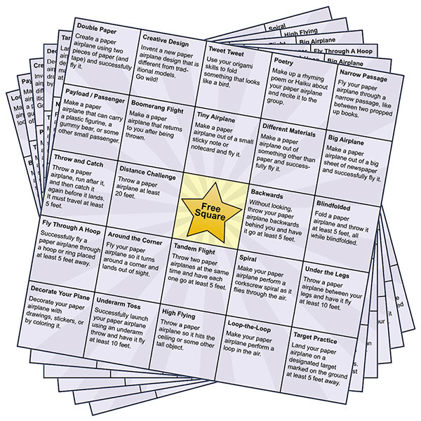 Paper Airplane Bingo Cards